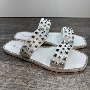 NEW Lauren Lorraine Women's 7 Studley Jelly‎ Slide Sandals Rhinestone Studded